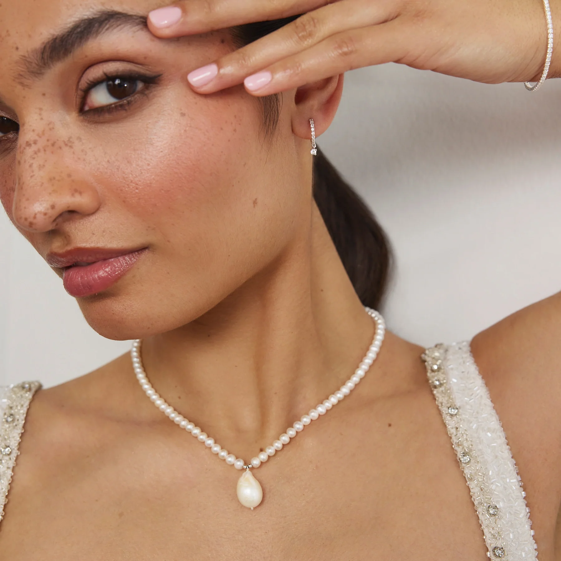 Silver Diamond Style Square Drop Earrings - Image 3