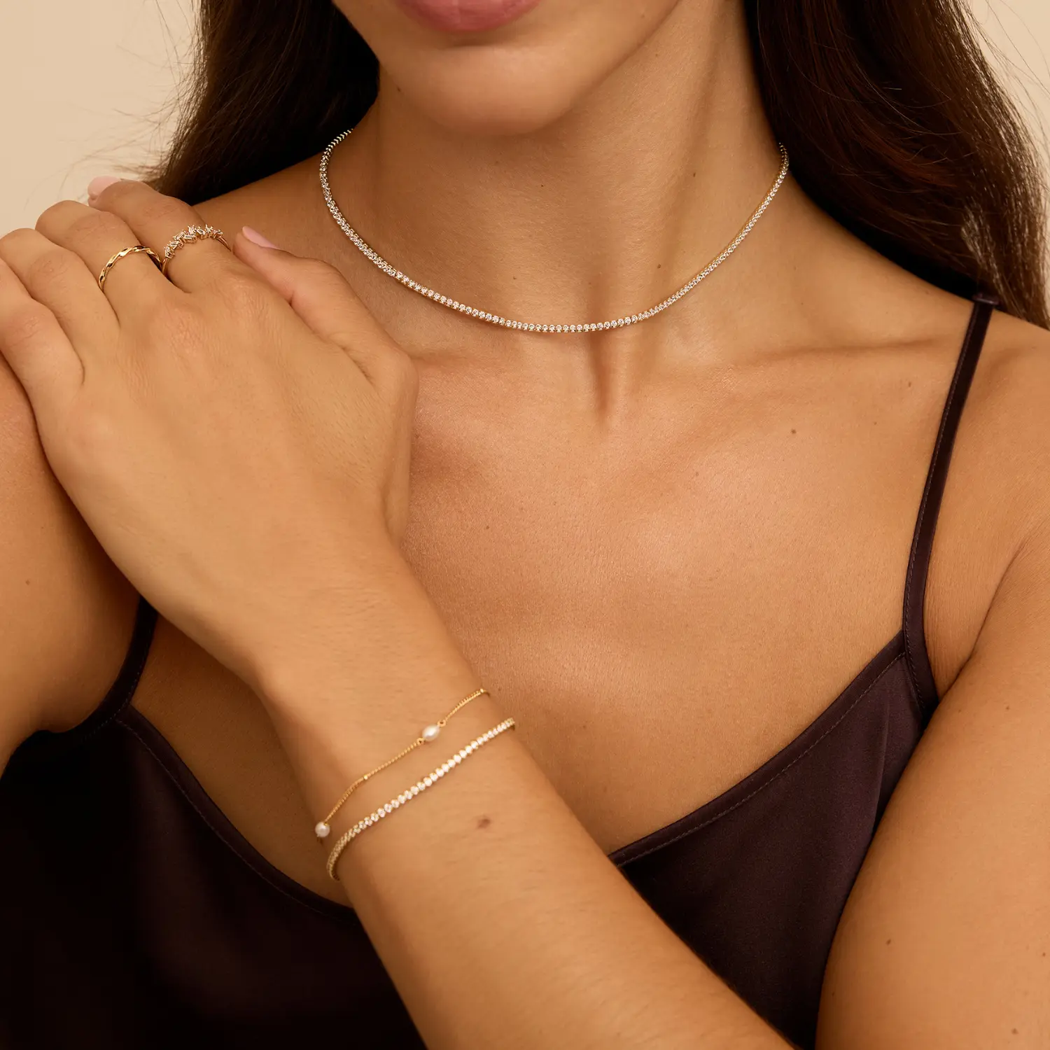 Gold Diamond Style Tennis Necklace and Bracelet Gift Set - Image 2