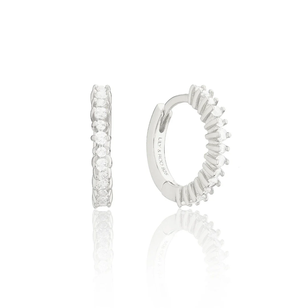 Silver Diamond Style Thin Huggie Hoop Earrings