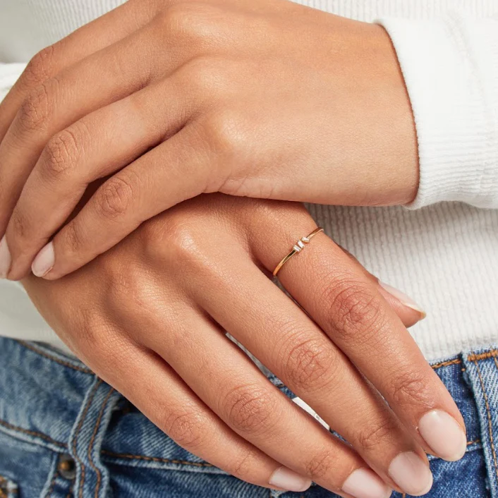 Silver Diamond Style Three Baguette Ring - Image 3