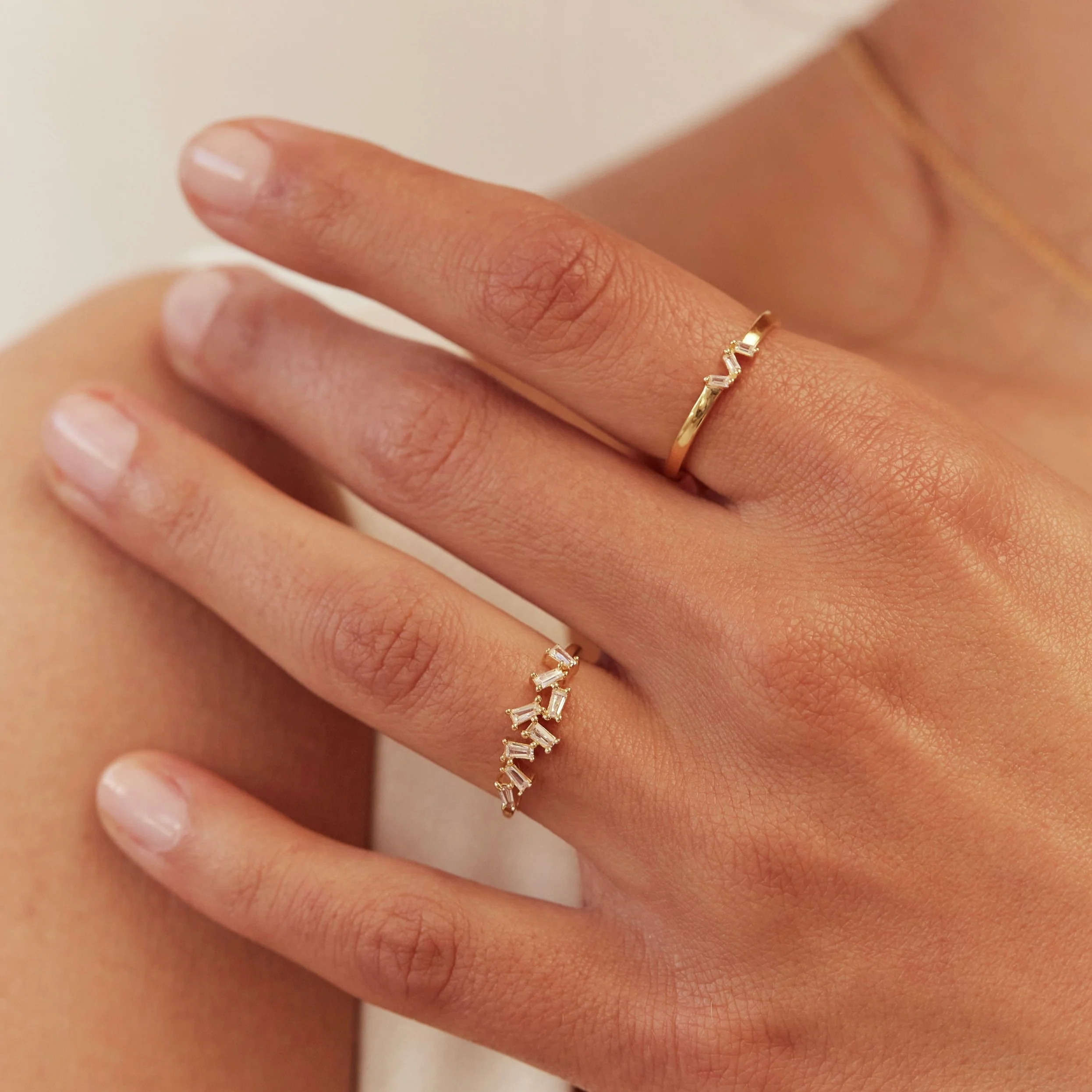 Silver Diamond Style Three Baguette Ring - Image 6