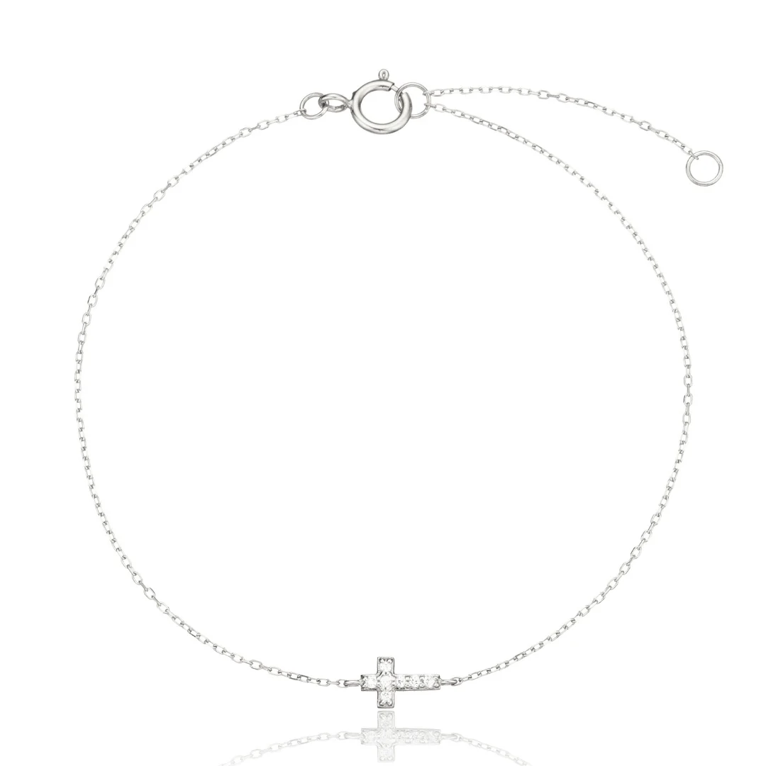 Silver Diamond Style Tiny Cross Bracelet