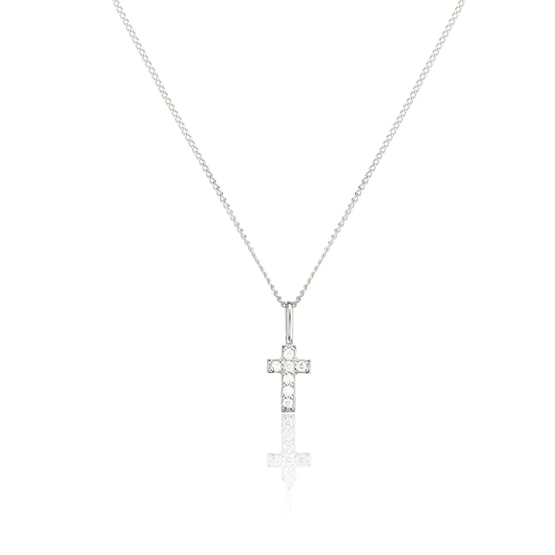Silver Diamond Style Tiny Cross Necklace