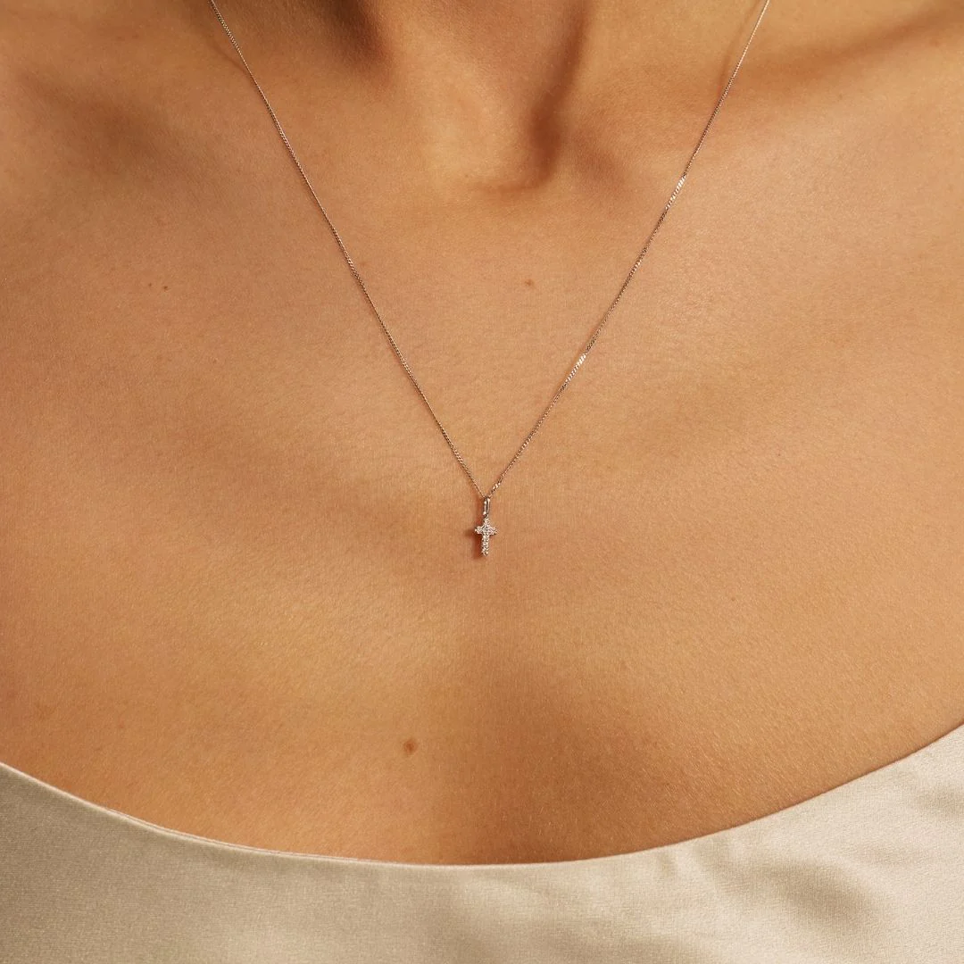 Silver Diamond Style Tiny Cross Necklace - Image 3