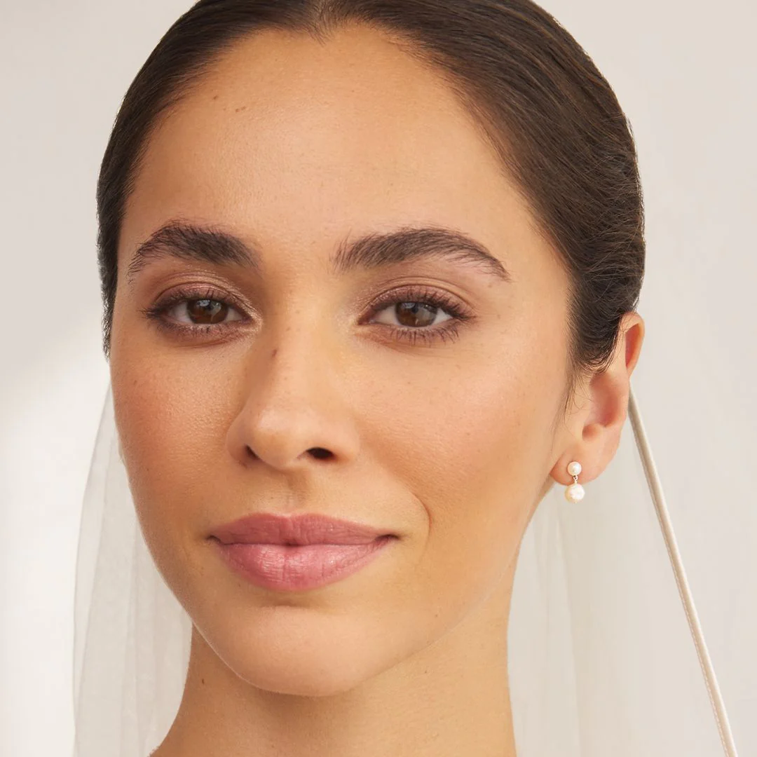 Silver Double Baroque Pearl Drop Stud Earrings - Image 3