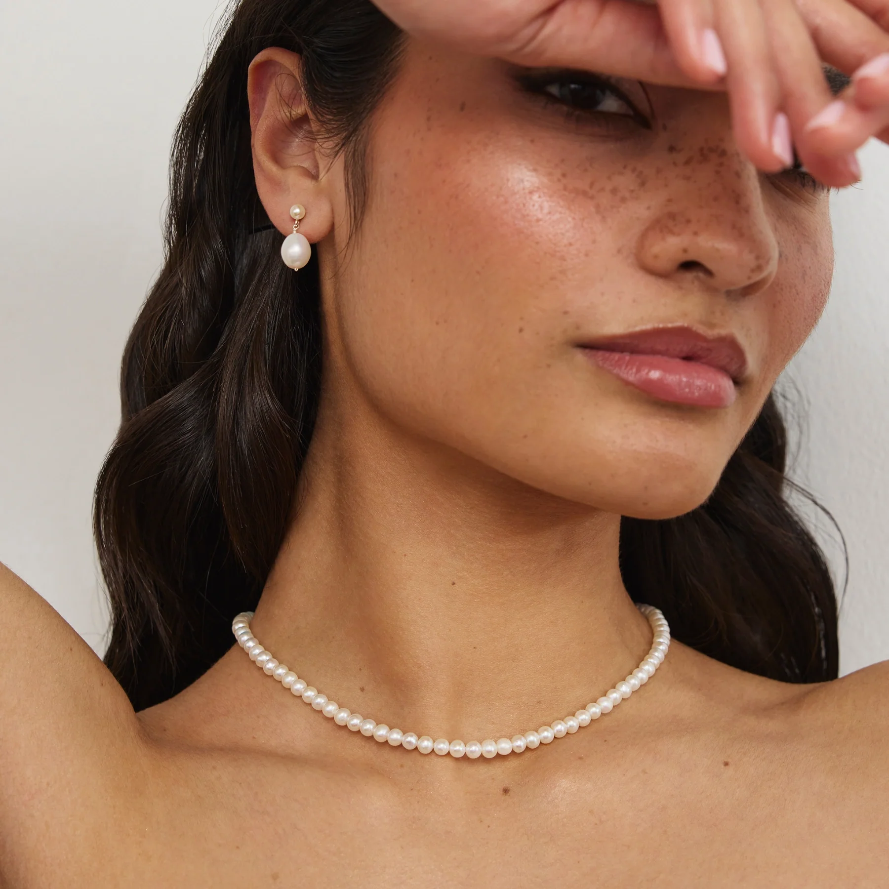 Silver Double Pearl Drop Stud Earrings - Image 5