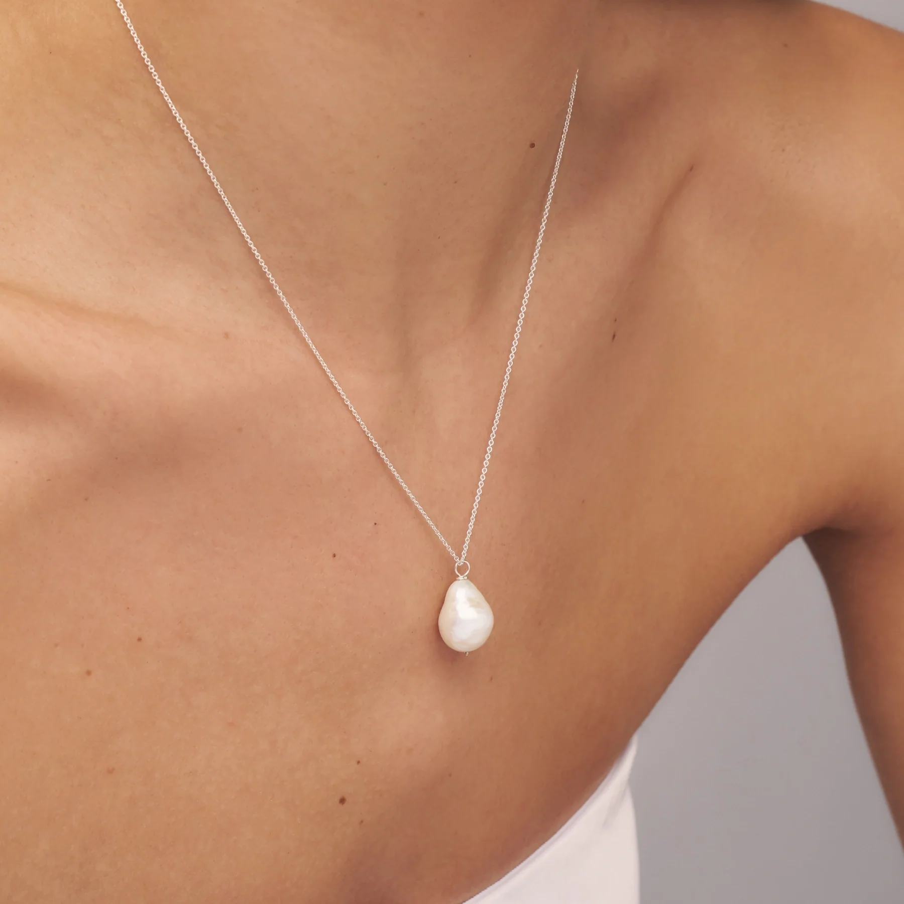 Silver Extra Large Baroque Pearl Necklace - Image 3