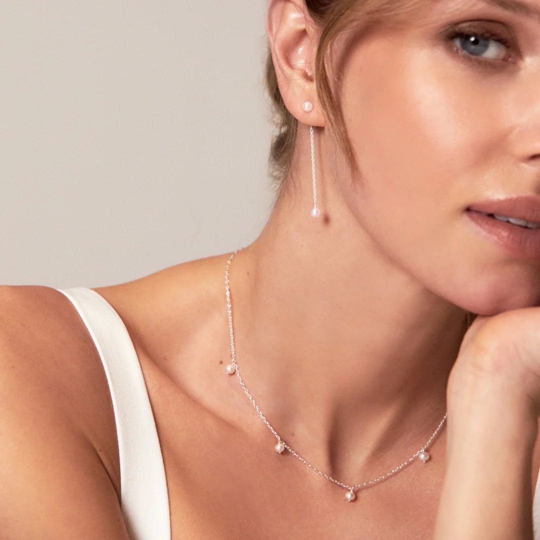 Silver Five Pearl Drop Choker - Image 2