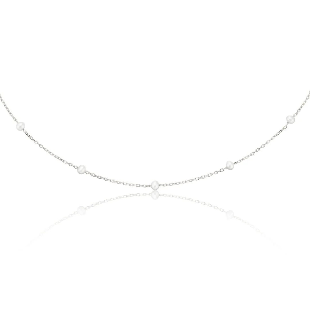 Silver Five Small Pearl Necklace - Image 4