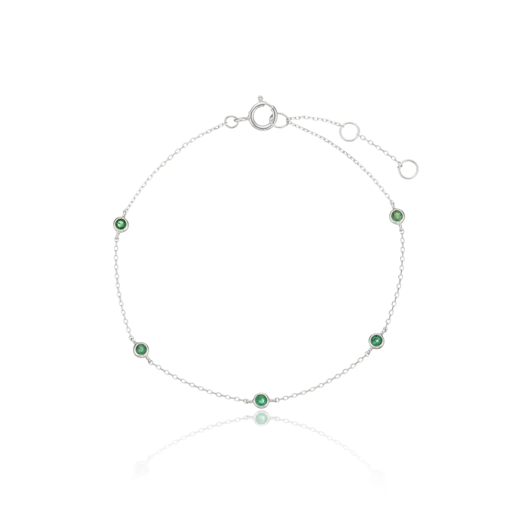 Silver Five Stone Emerald Bracelet