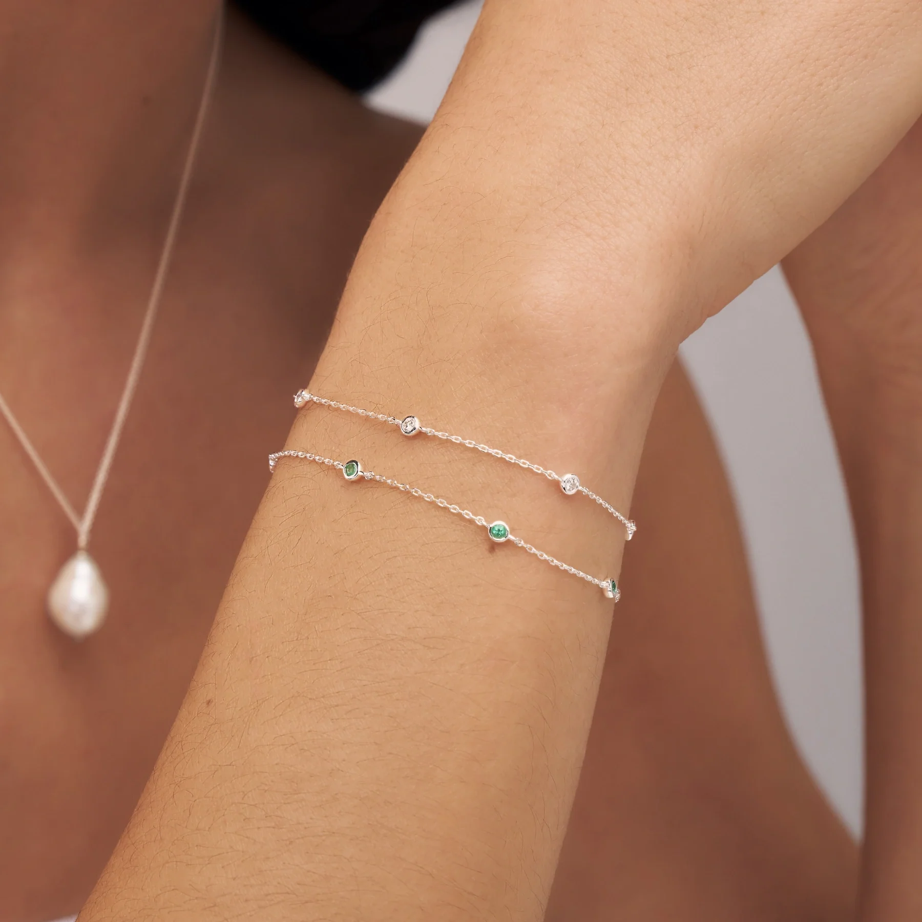 Silver Five Stone Emerald Bracelet - Image 2