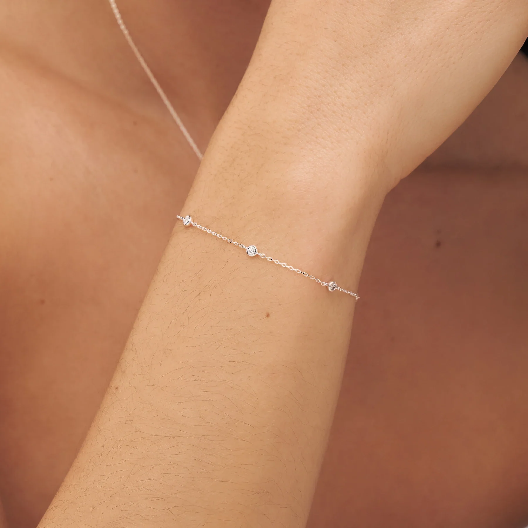 Silver Five Stone Genuine Diamond Bracelet - Image 2