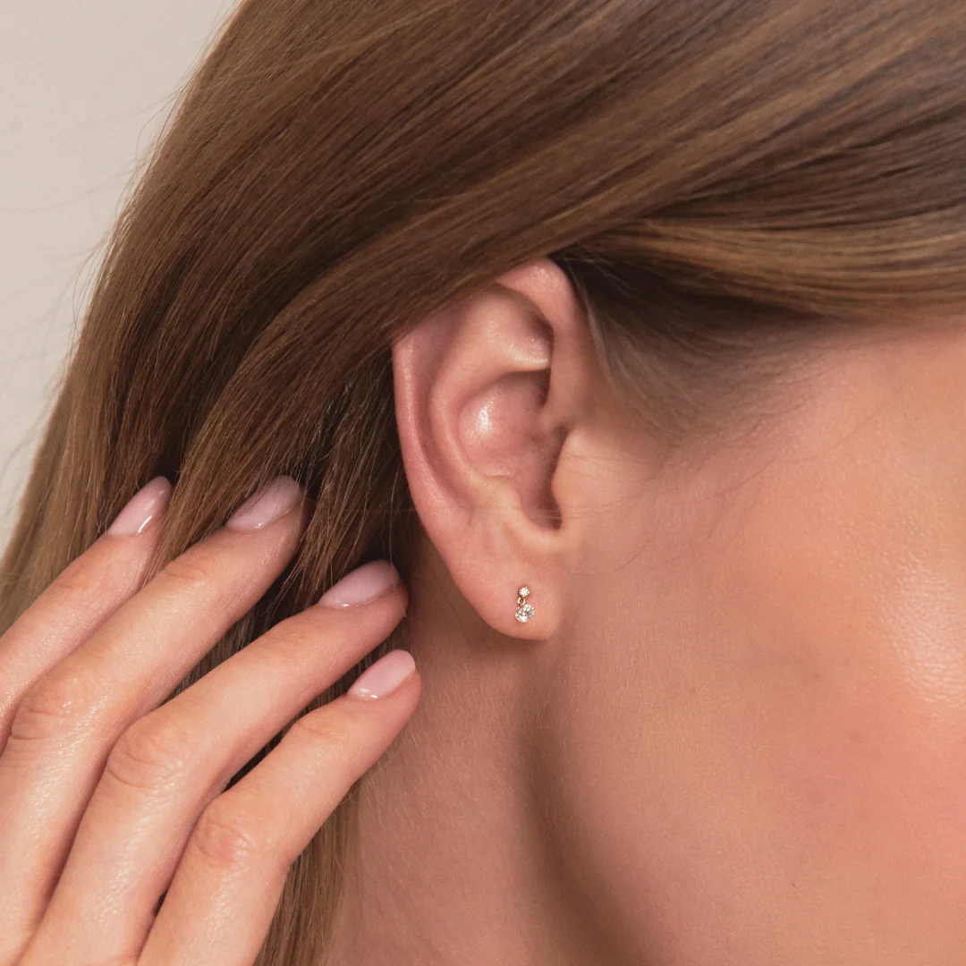 Silver Floating Diamond Style Drop Stud Earrings - Image 2