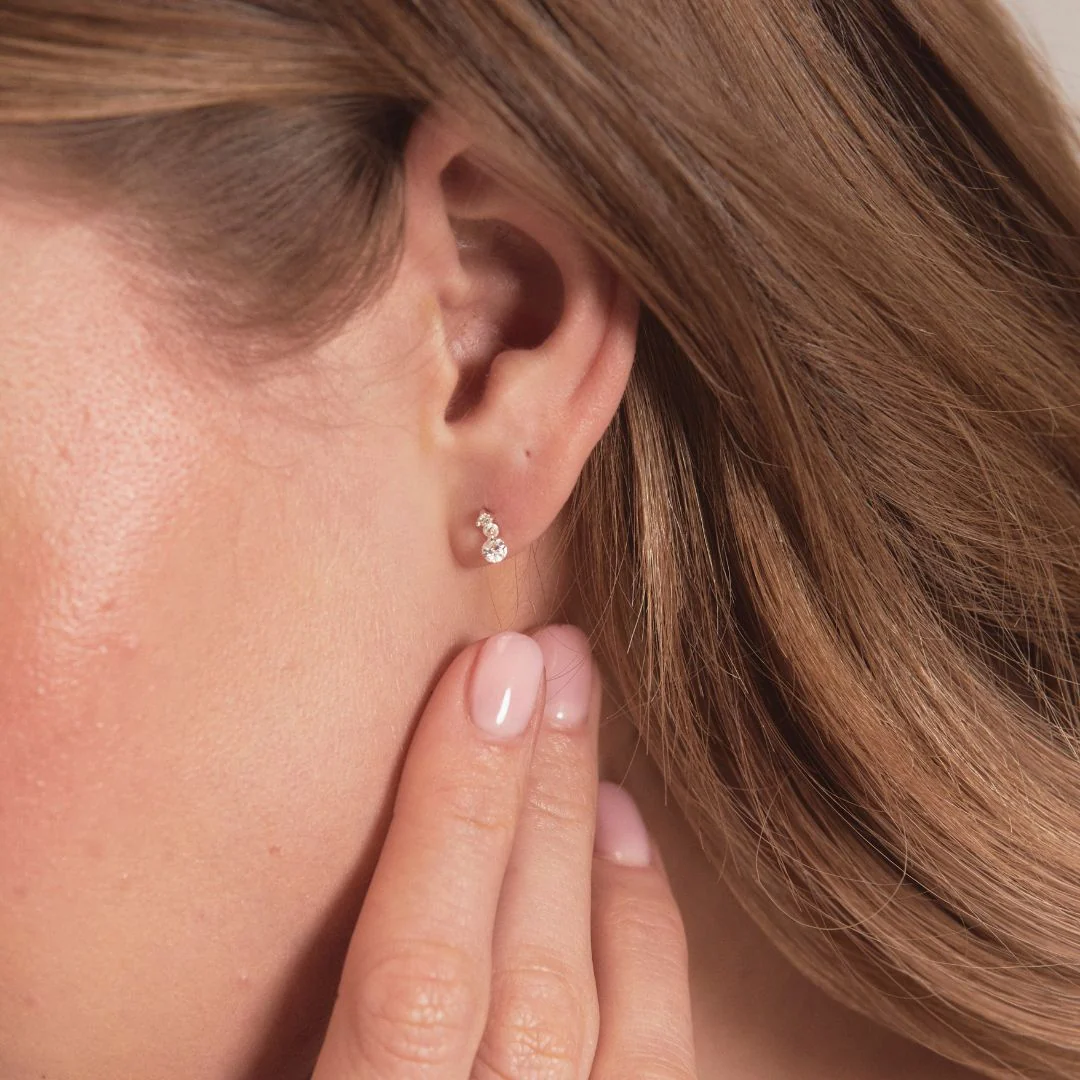 Silver Floating Diamond Style Drop Stud Earrings - Image 3