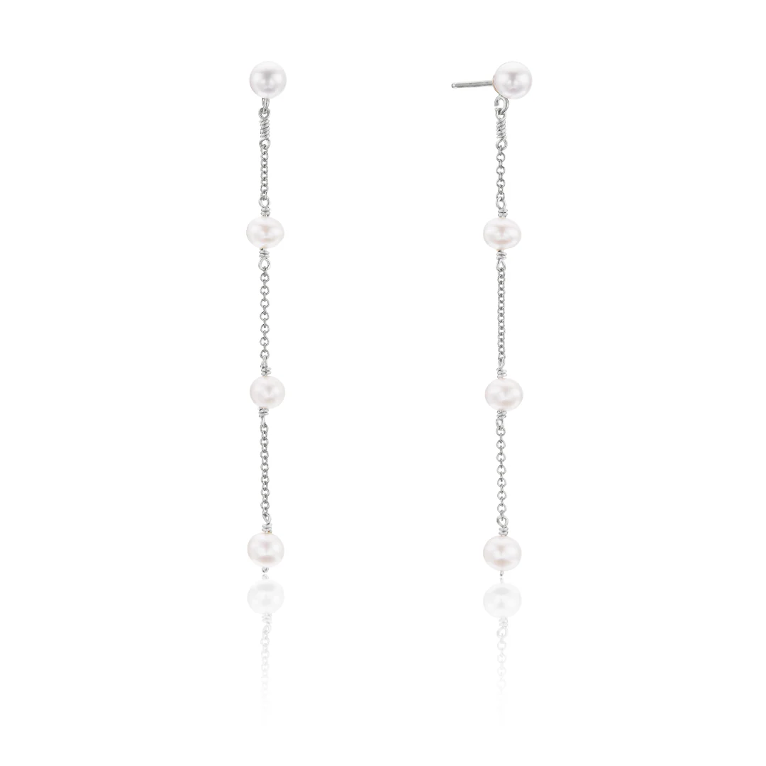 Silver Four Pearl Drop Earrings