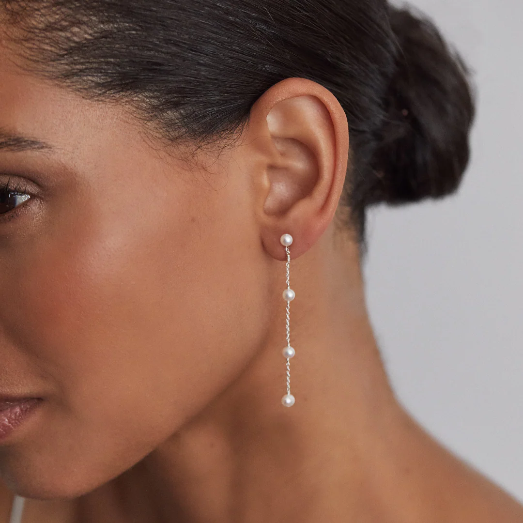 Silver Four Pearl Drop Earrings - Image 2