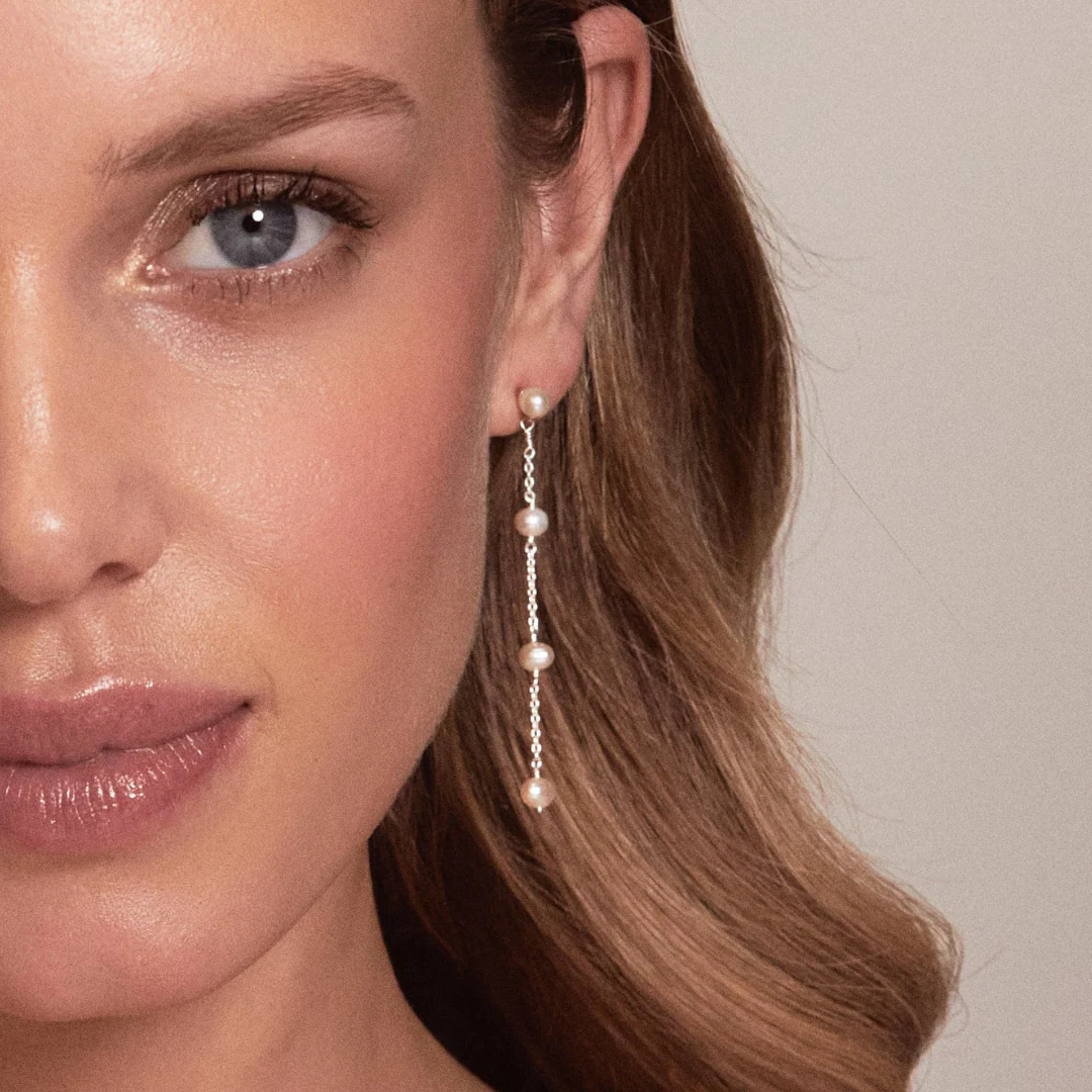 Silver Four Pearl Drop Earrings - Image 4