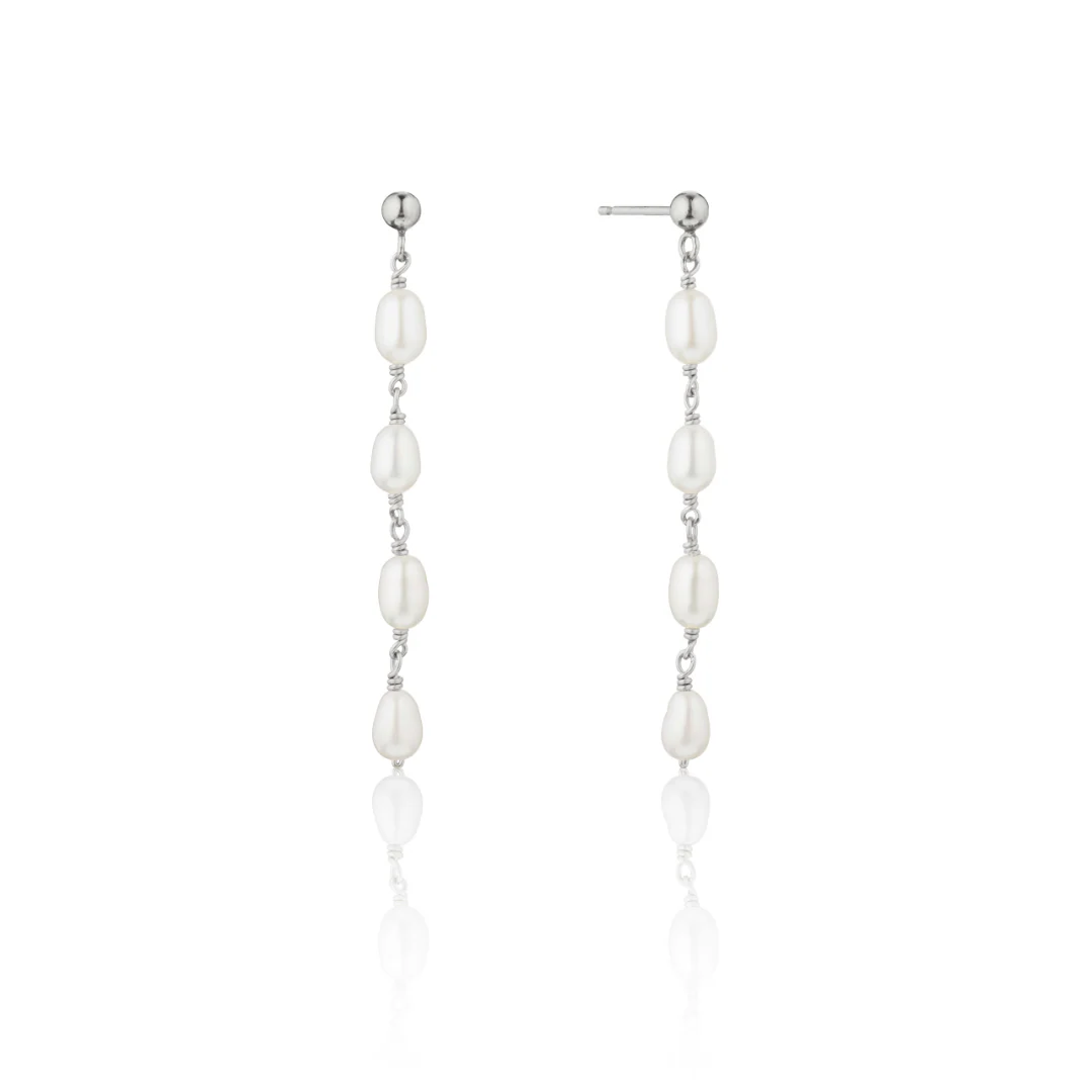 Silver Four Seed Pearl Drop Earrings