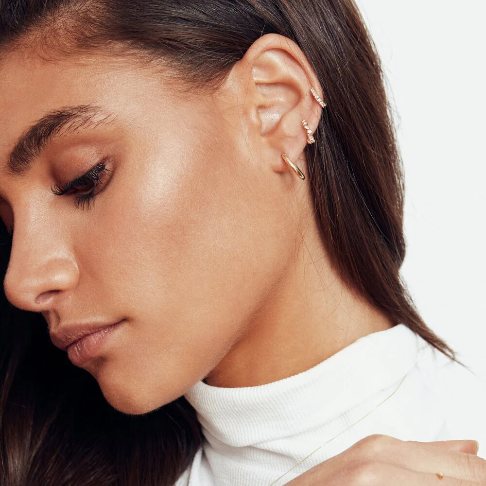 Silver Genuine Diamond Huggie Hoop Earrings - Image 5