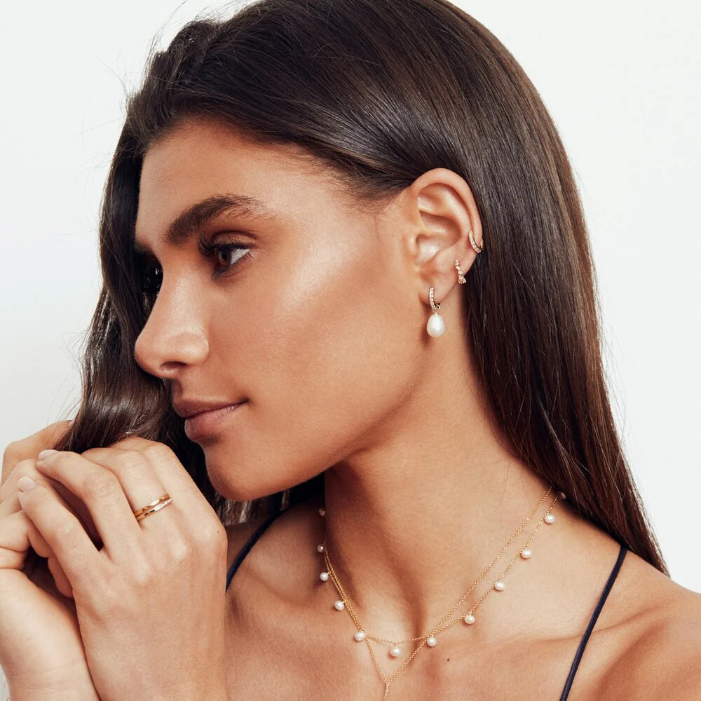 Silver Genuine Diamond Huggie Hoop Earrings - Image 6