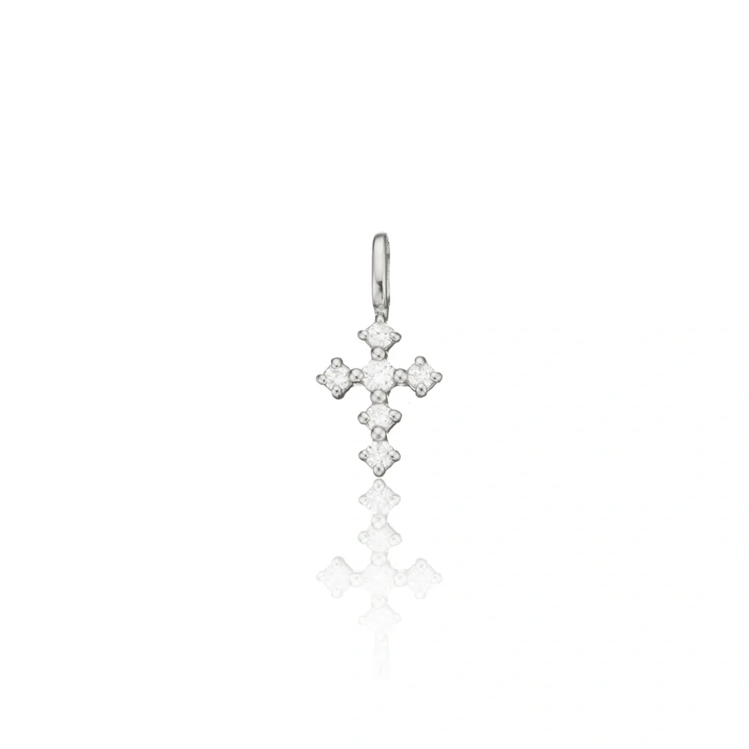 Silver Individual Brilliant Diamond Style Tiny Cross Charm