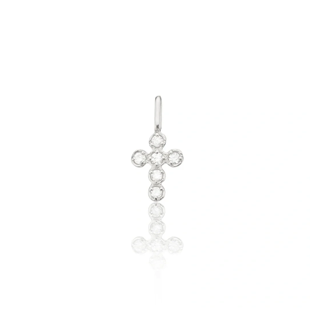 Silver Individual Diamond Style Rounded Tiny Cross Charm