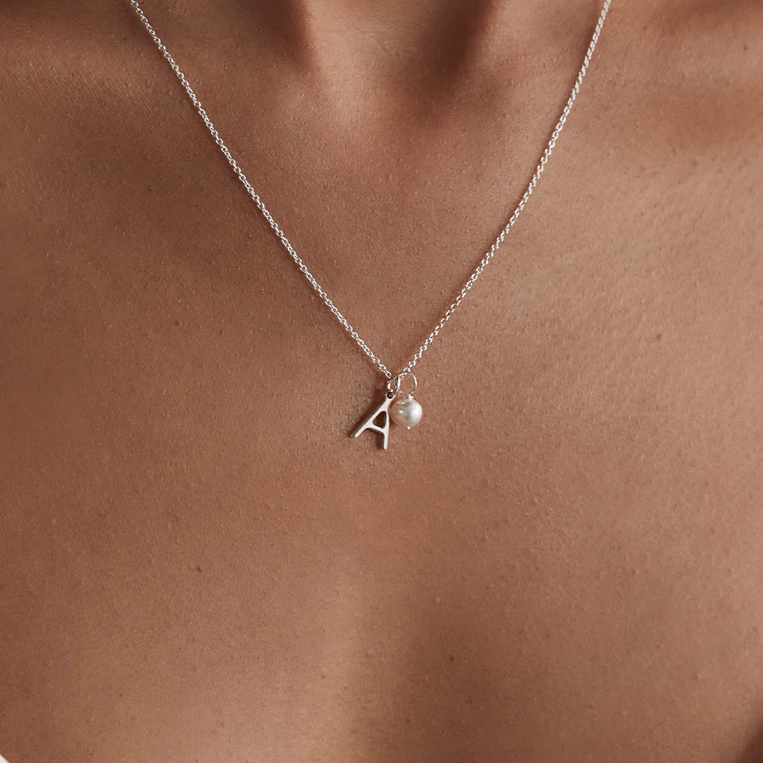 Silver Initial and Pearl Drop Necklace - Image 2
