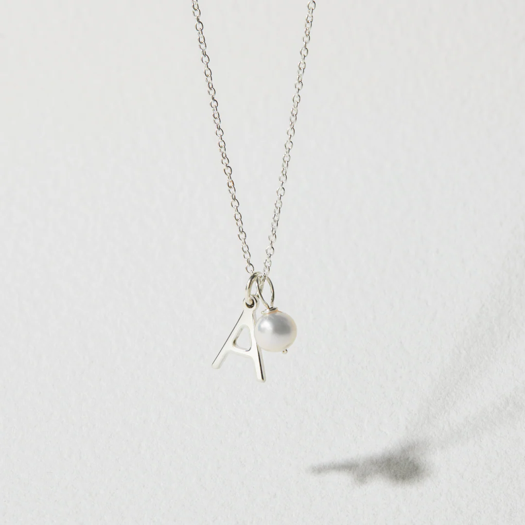 Silver Initial and Pearl Drop Necklace - Image 5