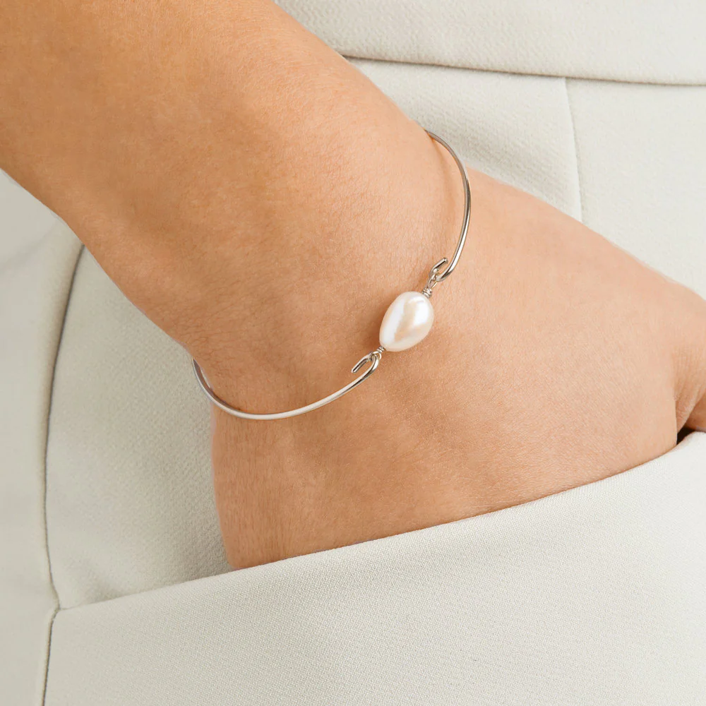 Silver Large Pearl Bangle - Image 2