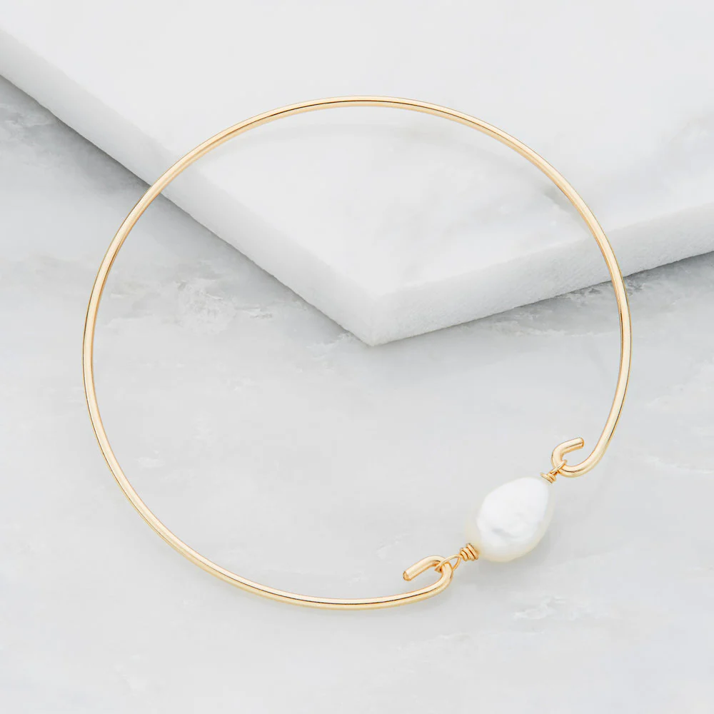 Silver Large Pearl Bangle - Image 3