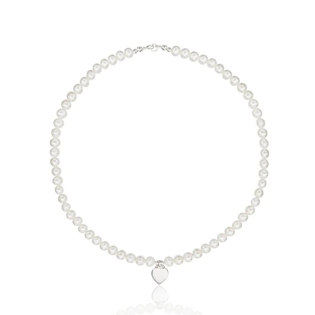 Silver Large Pearl Personalised Heart Necklace