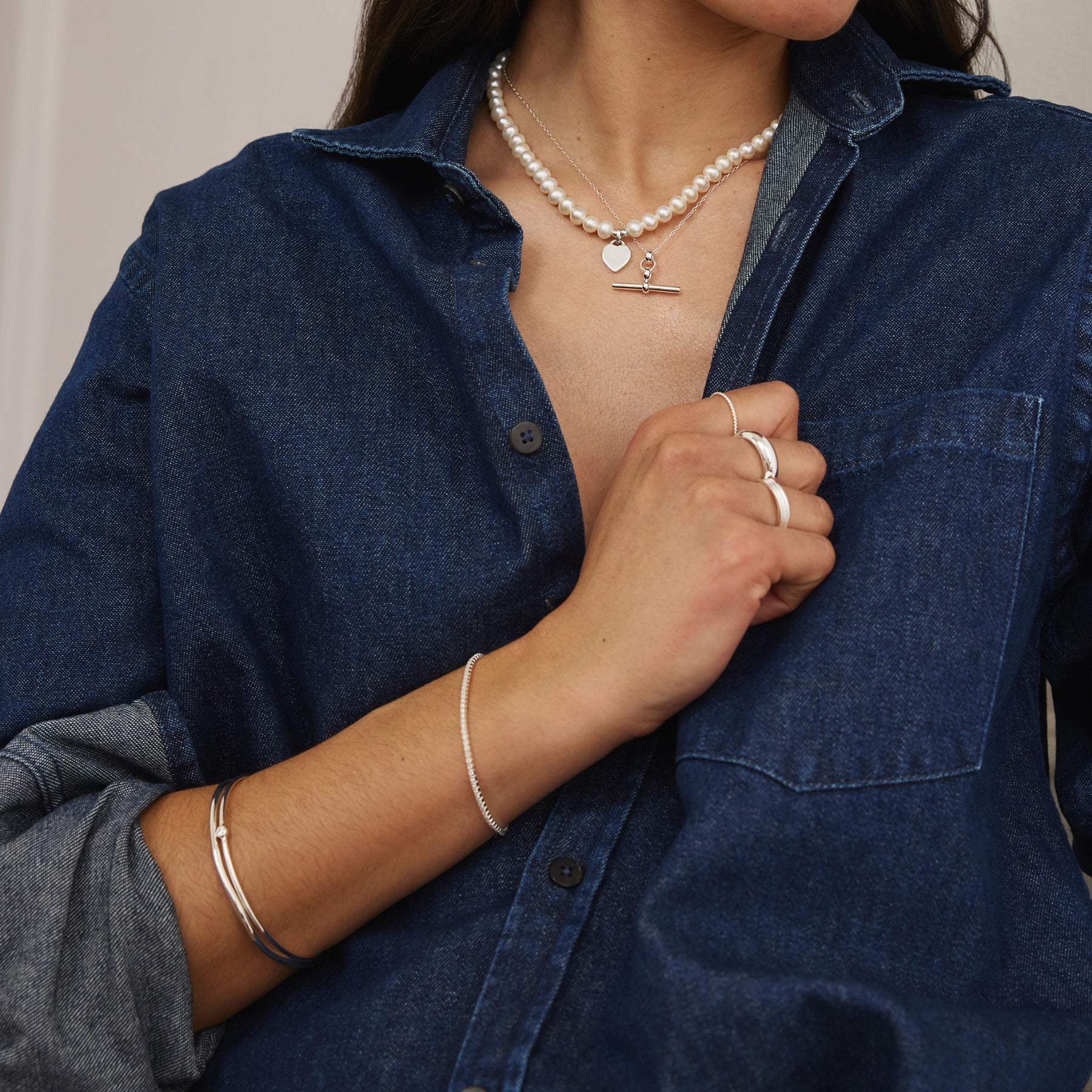 Silver Large Pearl Personalised Heart Necklace - Image 6
