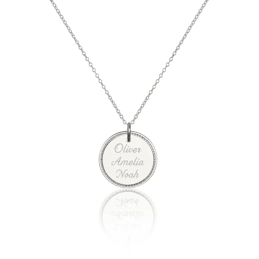 Silver Large Personalised Rope Disc Necklace