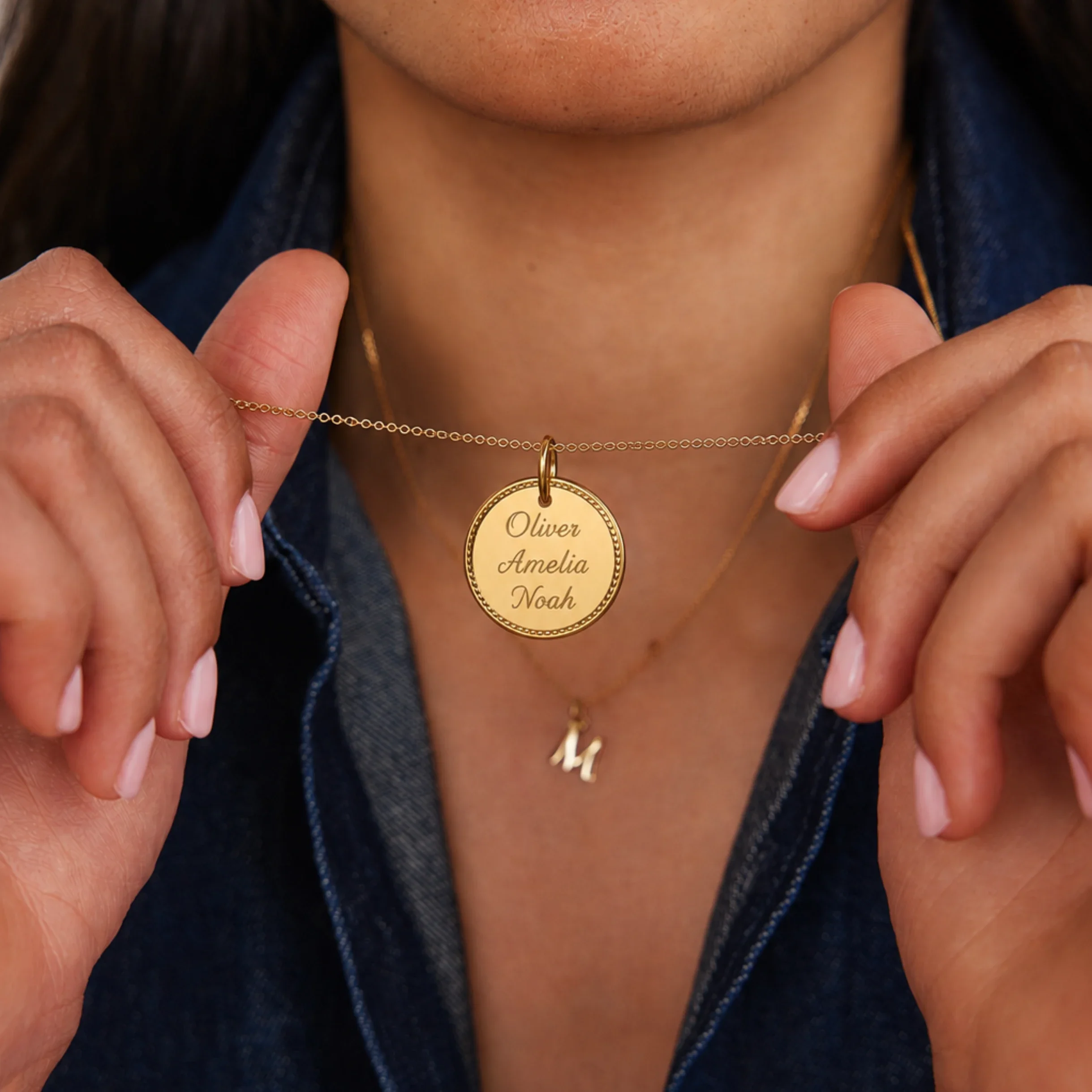Silver Large Personalised Rope Disc Necklace - Image 3