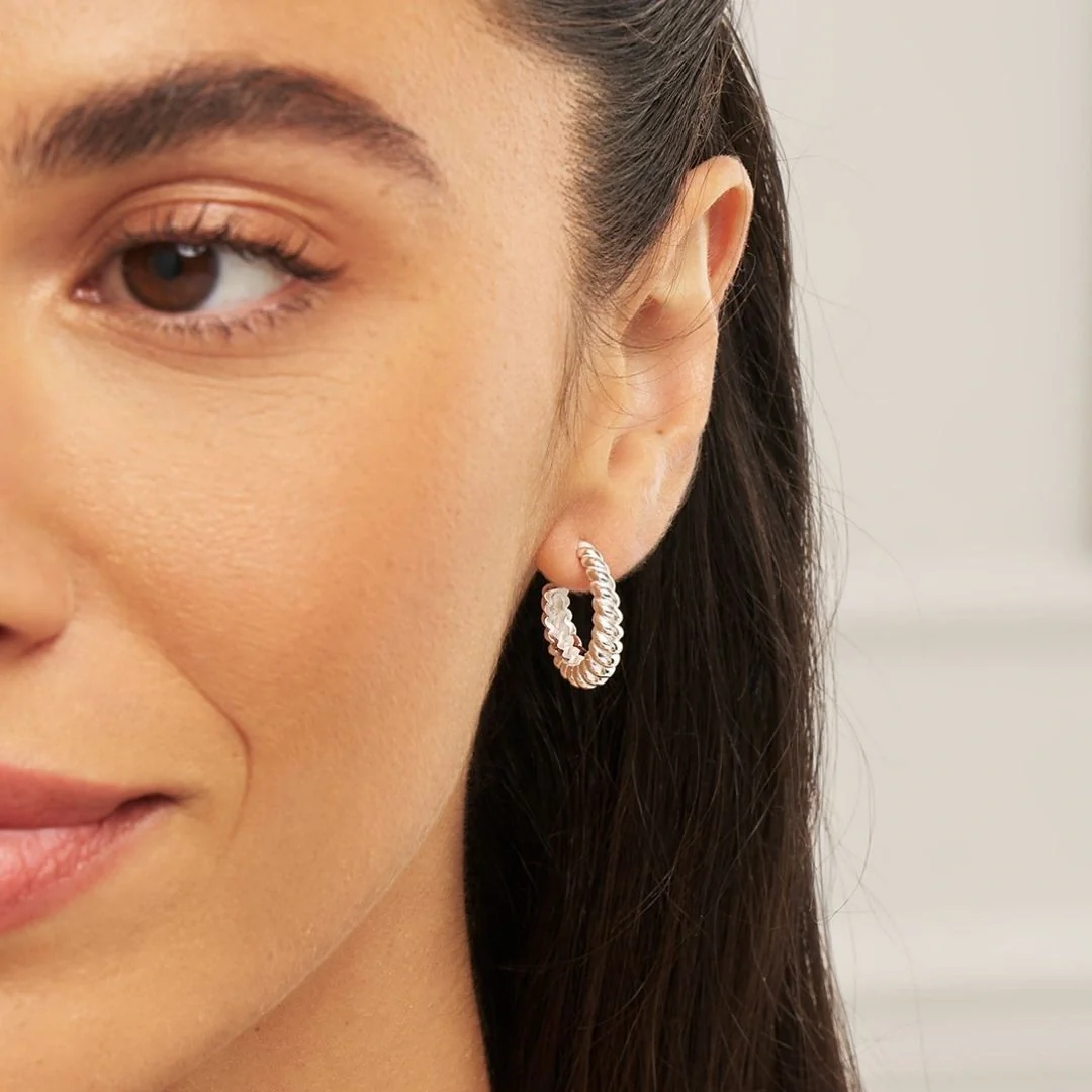 Silver Large Twisted Rope Hoop Earrings - Image 2