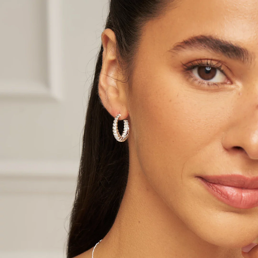 Silver Large Twisted Rope Hoop Earrings - Image 3