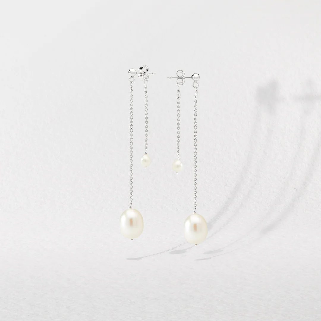 Silver Layered Large and Small Pearl Earrings - Image 4