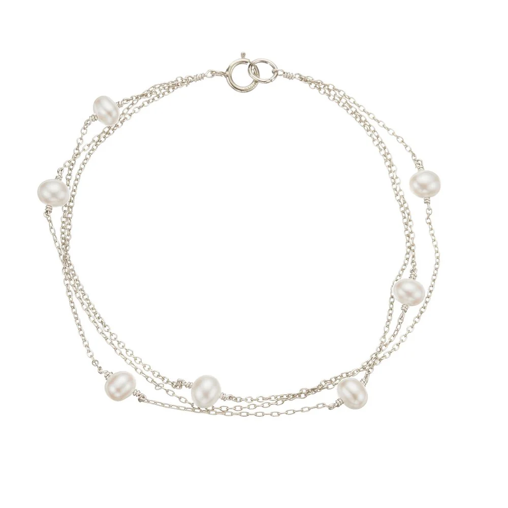 Silver Layered Pearl Bracelet