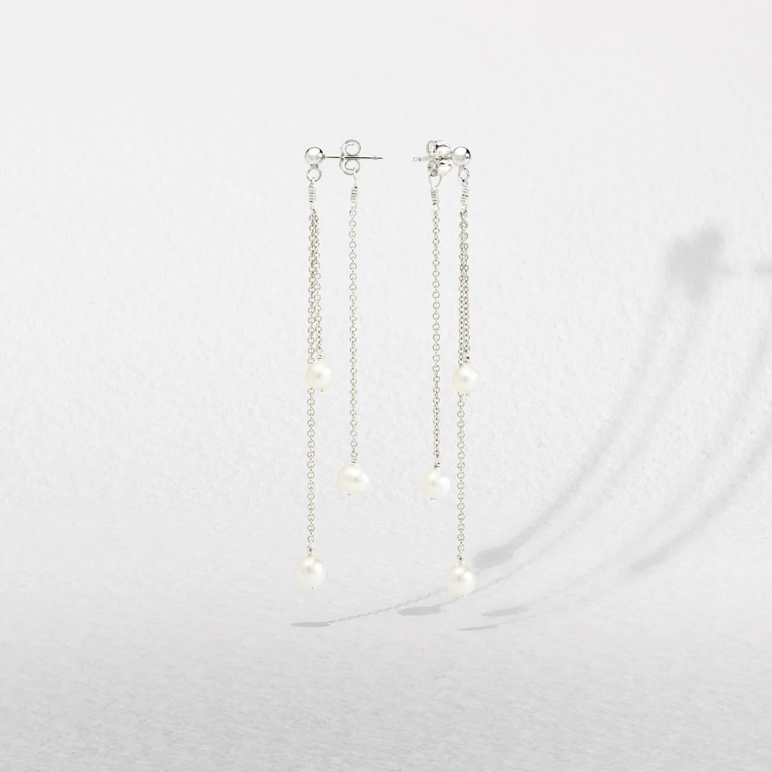 Silver Layered Pearl Drop Earrings - Image 3