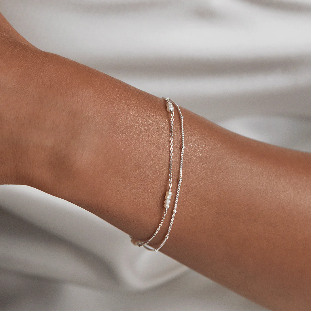 Silver Layered Satellite Mini Pearl Bracelet - Image 2
