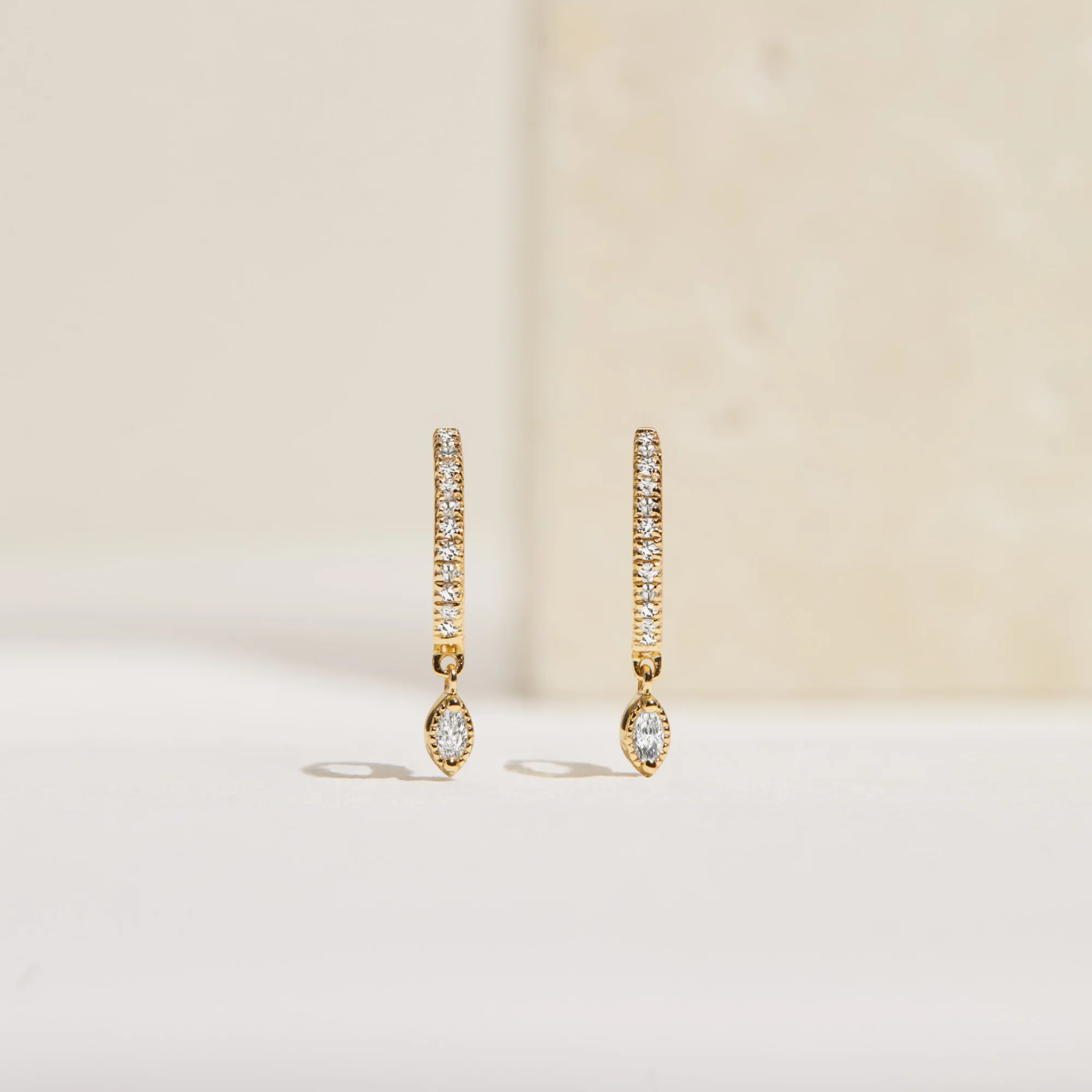 Silver Marquise Diamond Drop Hoop Earrings - Image 4
