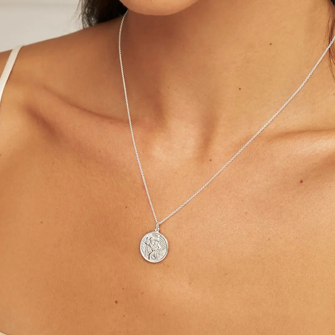 Silver Medium Round St Christopher Necklace - Image 2