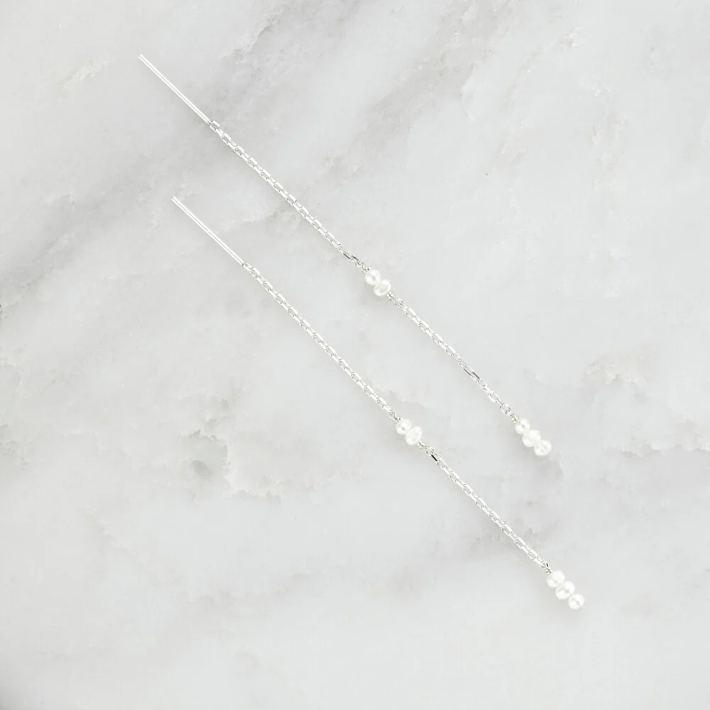 Silver Mini Pearl Ear Threaders - Image 3