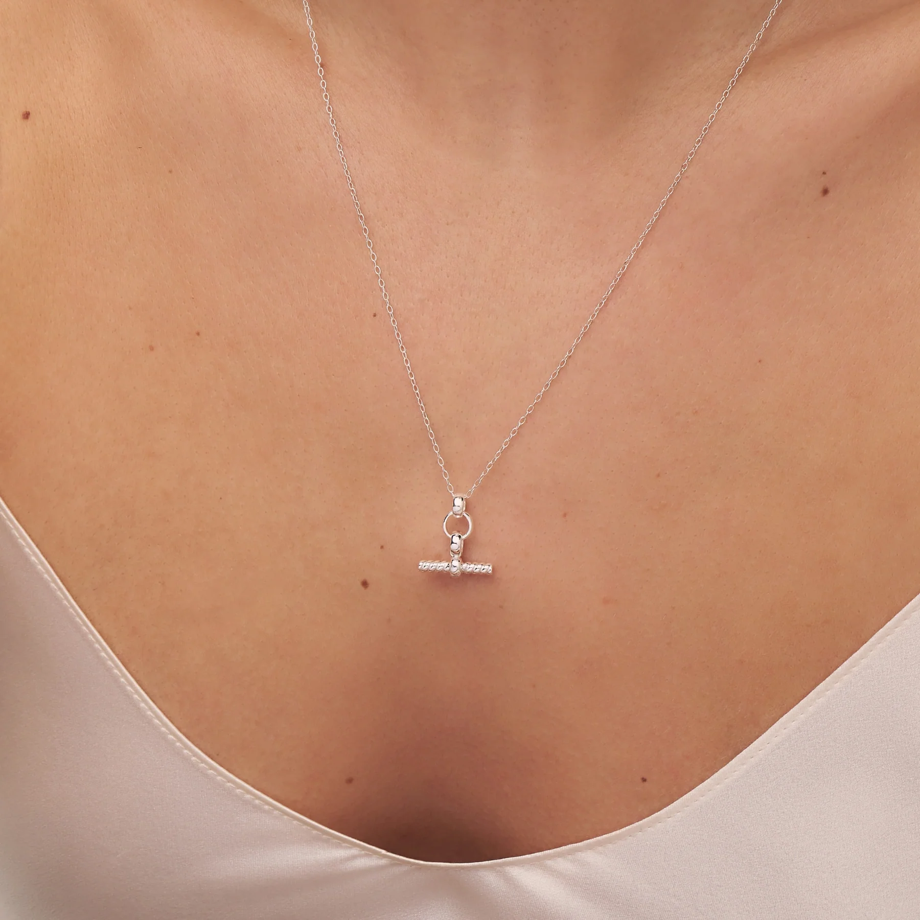 Silver Mini Twisted T-Bar Necklace - Image 2