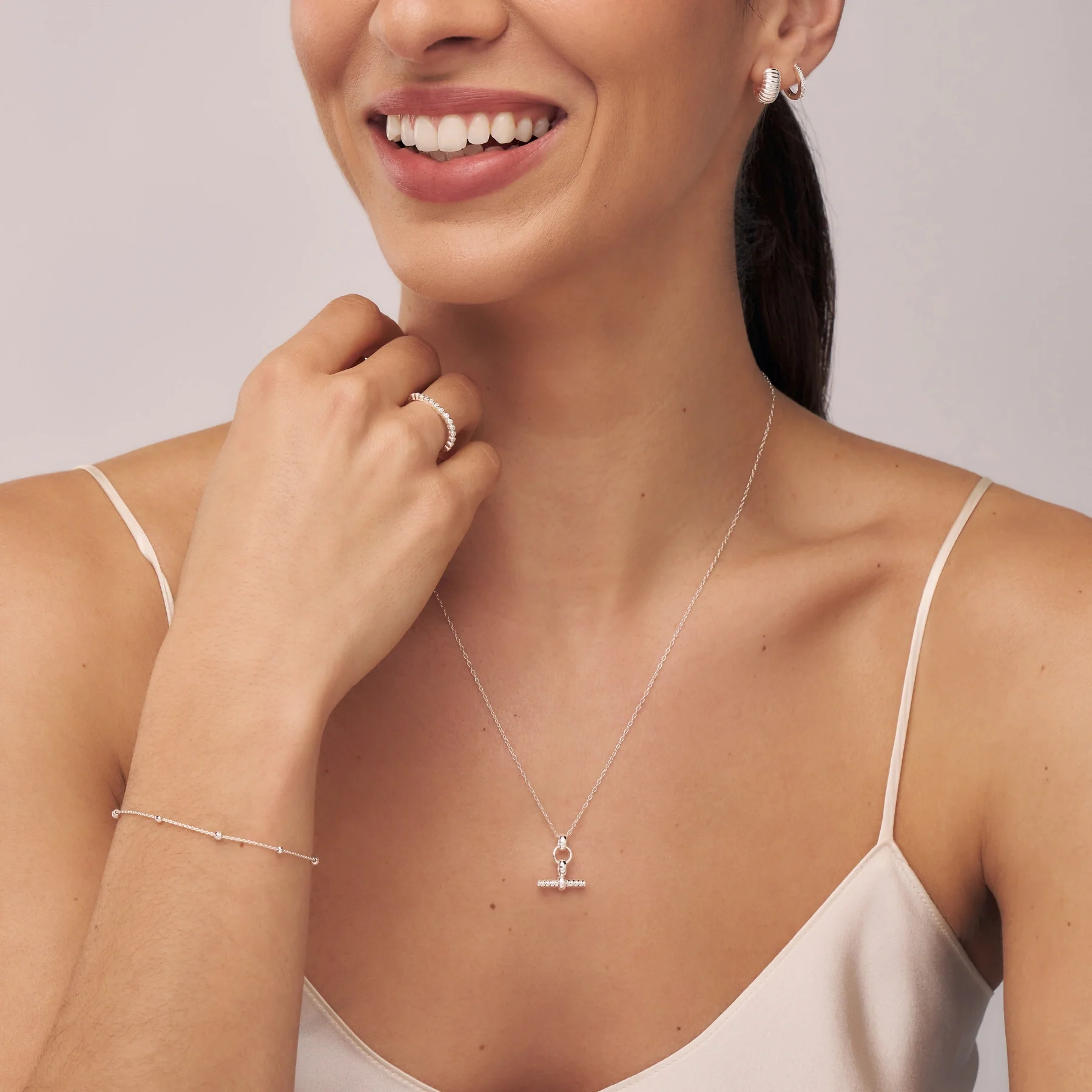 Silver Mini Twisted T-Bar Necklace - Image 3
