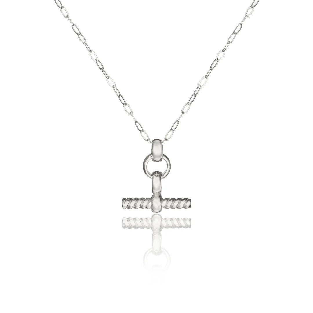 Silver Mini Twisted T-Bar Necklace - Image 4