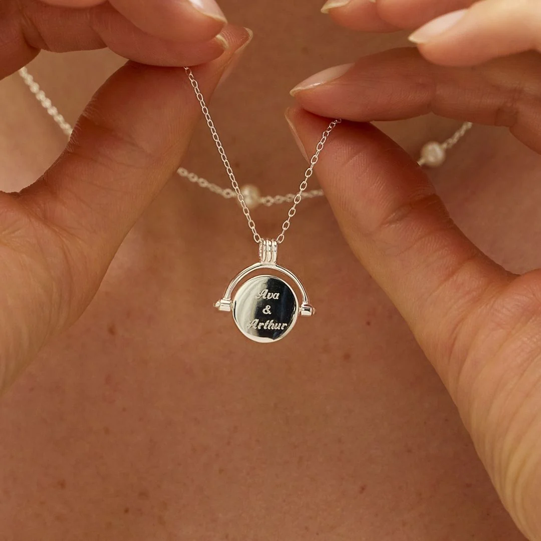 Silver Mother of Pearl Spinning Disc Necklace - Image 2