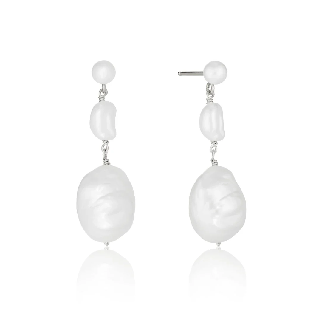 Silver Multi Baroque Pearl Drop Earrings