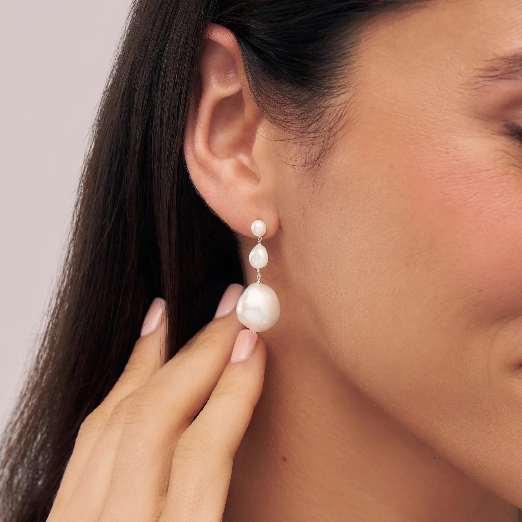 Silver Multi Baroque Pearl Drop Earrings - Image 2