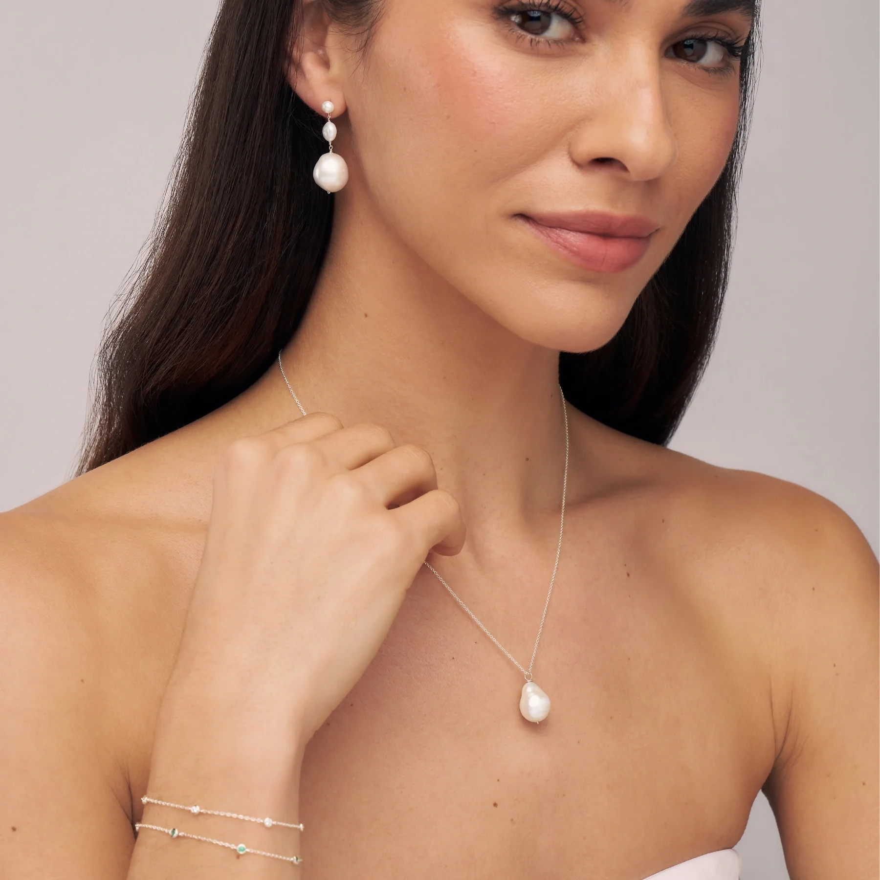 Silver Multi Baroque Pearl Drop Earrings - Image 3